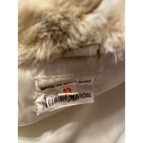 Neiman Marcus Vintage White Tan Dyed Rabbit Fur Coat Jacket 80s Hong Kong 12 - Picture 12 of 13